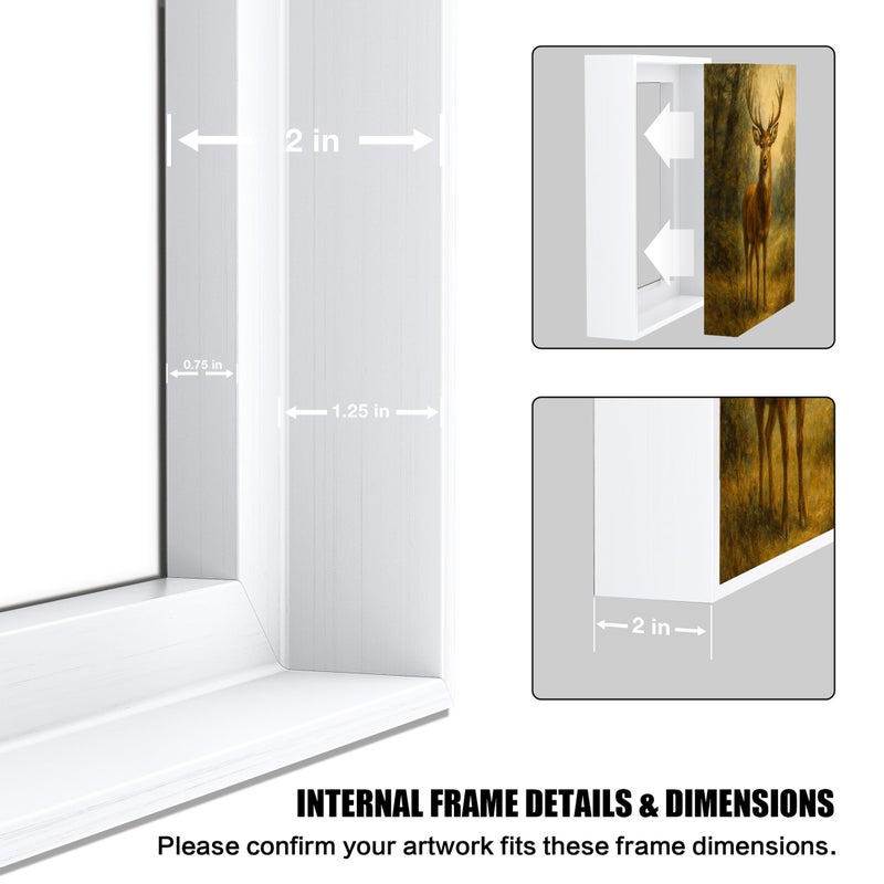 Prixas Print Floater Frame for 1.25 thick Canvas, Available in 25+ size and 4 Color, Wood-Look Floating Frame for Finished Canvas Artist Panel Oil Painting Wall Art DÃ©cor (White Frame, 16"x20") - Image 4